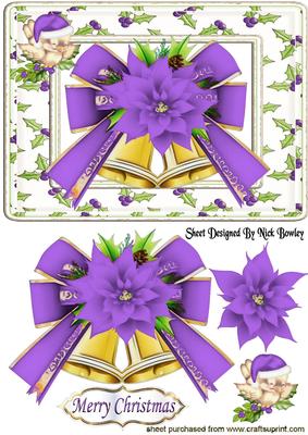 Christmas Bells with Purple Bow and Robin