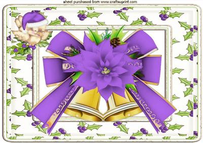 Christmas Bells with Purple Bow and Robin A4