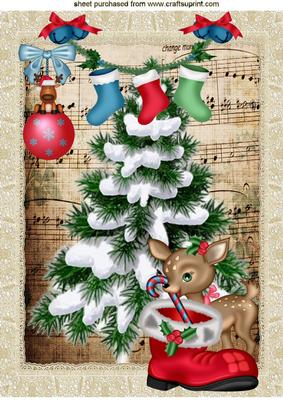 Christmas Tree with Stockings and Deer A4