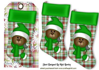 Christmas Teddy on a Stocking, on a Tag