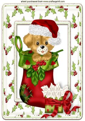 Christmas Puppy in Santa Stocking A4