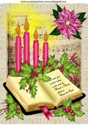 Pink Candle with Holly and Poinsettia A4