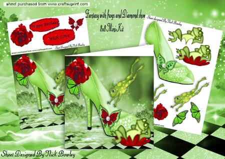 Sparkle Shoe, Cute Frogs Red Flowers 8x8 Mini Kit