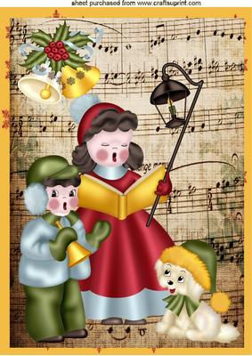 Carol Singers with Music Gold Bells and Little Puppy A4