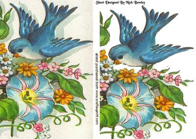 Blue Bird with Flowers