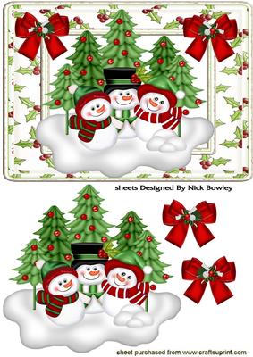 Lovely Snowman Family in Holly Frame