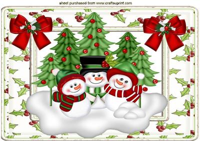 Lovely Snowman Family in Holly Frame A4