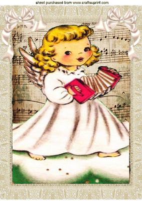 Cute Vintage Angel on Music with Bows A4
