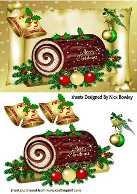 Christmas Chocolate Log with Gold Bells