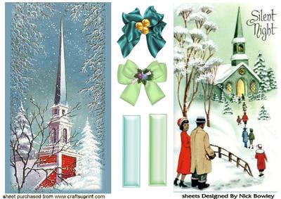 Vintage Snow Scenes with Church and People Cards