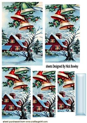 Christmas Bells with Snow Scene Pyramids
