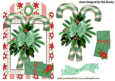 Candy Cane with Bows and Letter on Tag