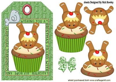 Little Gingerbread Man Playing with Cupcake on Tag