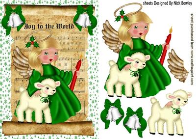 Joy to the World Angel with Lamb on a Scroll