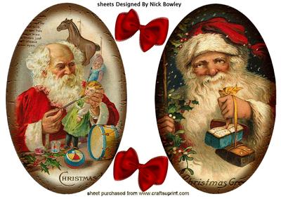 Nostalgic Christmas Santas in Oval Toppers