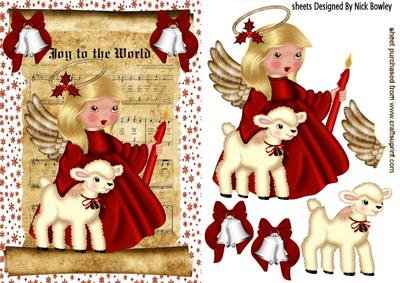 Joy to the World! Angel in Red with Lamb
