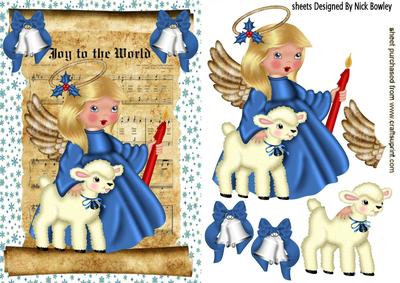 Joy to the World! Angel in Blue with Lamb