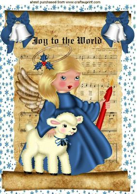 Joy to the World! Little Angel in Blue with Lamb A4