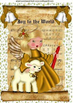 Joy to the World! Angel in Gold with Lamb A4