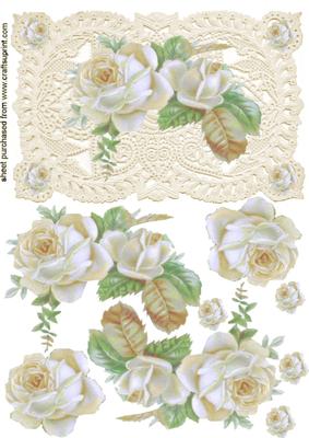 Pretty Cream Roses on Ecru Lace