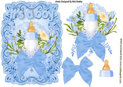 Baby Boys Blue Bottle with Flowers
