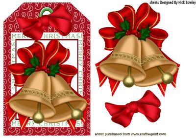 Gold Bells on a Tag with Big Red Bow
