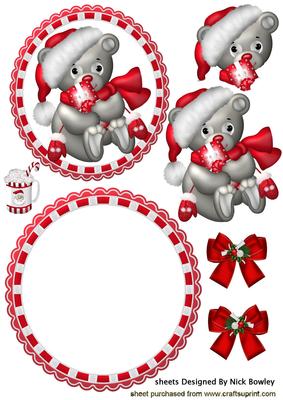 Little Bear in Red Scarf and Santa Hat Rocker Card