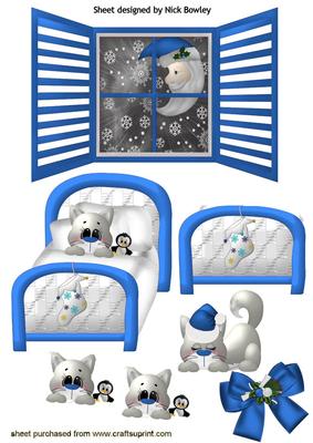 Kitty Waiting in Bed for Santa with Window