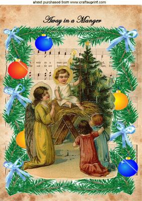 Angels Watching Over Baby Jesus with Tree A4