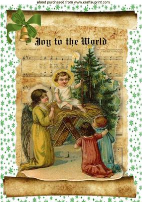 Vintage Baby Jesus on a Scroll with Angels A4