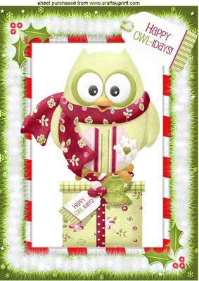 Happy Owl-idays, Owl Sitting on Present A4