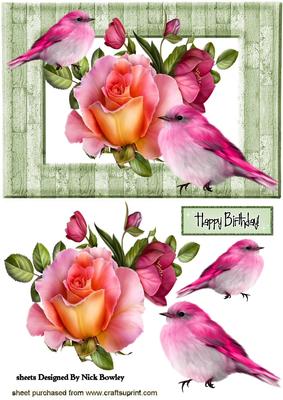 Pink Roses with Pink Birds