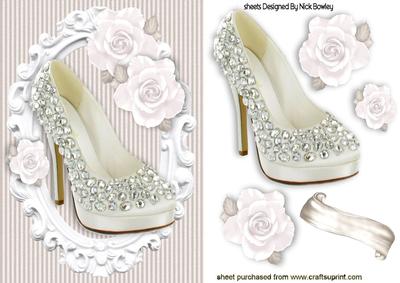 Pretty Diamond Shoes with White Roses in Ornate Frame