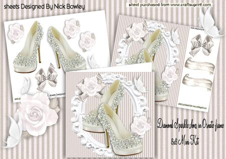 Pretty Diamond Shoes with White Roses 8x8 Mini Kit