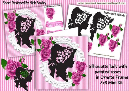 Pretty Silhouette Lady with Painted Rose 8x8 Mini Kit