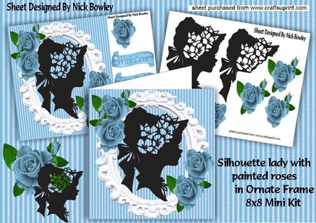 Pretty Silhouette Lady with Painted Blue Rose 8x8 Mini Kit