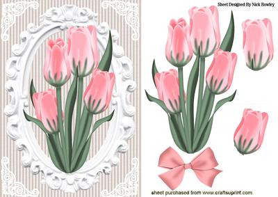Pretty Pink Tulips in Ornate Frame