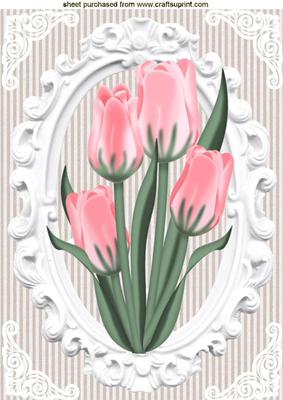 Pretty Pink Tulips in Ornate Frame A4