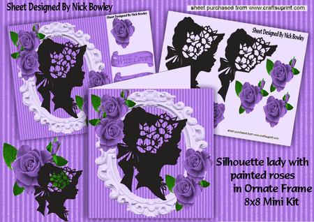 Pretty Silhouette Lady with Purple Roses 8x8 Mini Kit