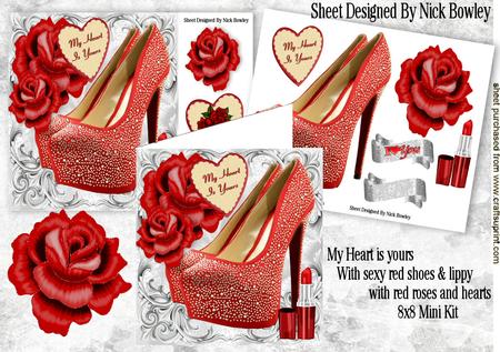 My Heart is Yours with Red Roses Hearts and Shoes 8x8 Mini K