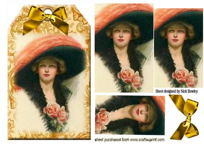 Elegant Lady in Big Hat Pyramids on a Tag