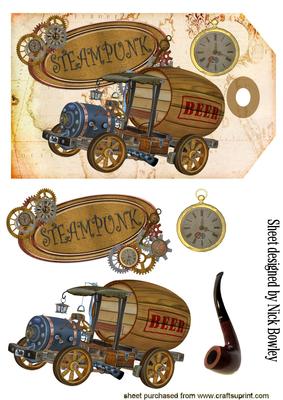 Steampunk Beer Wagon with Pipe on a Tag