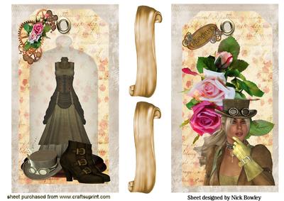Steampunk Ladies with Roses on Tag Cards