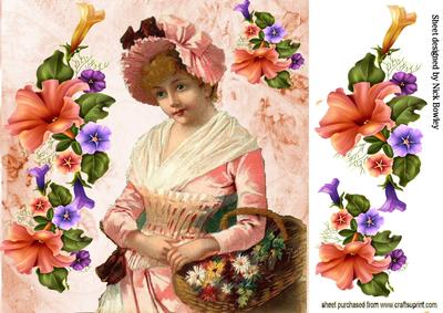 Vintage Flower Lady in Pink 8x8 Card