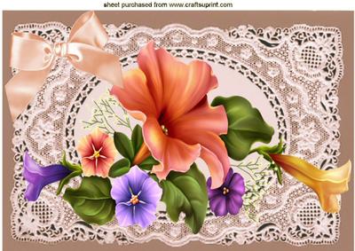 Petunias on Vintage Ecru with Satin Bow A4