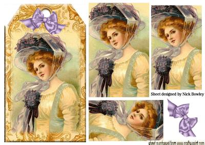 Vintage Lady with Lucky Heather Pyramids on a Tag