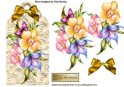 Pretty Flowers on a Scrolled Tag