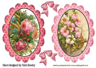 Pretty Pink Floral Flowers in Scalloped Frames