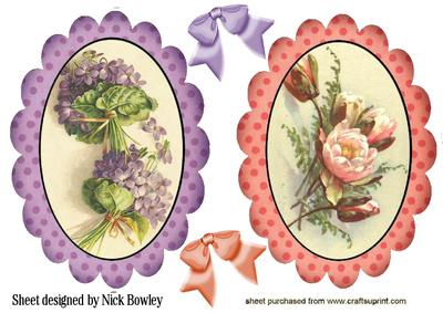 Lilac and Peach Flowers in Scalloped Frames