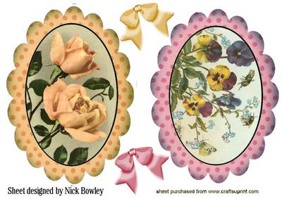 Pansies and Peach Roses in Scalloped Frames